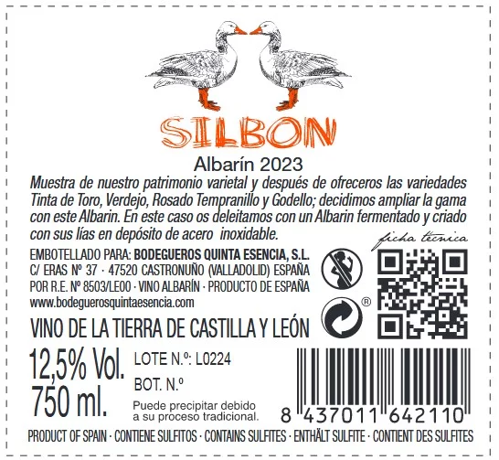 Etiqueta trasera Silbón Albarín 2023