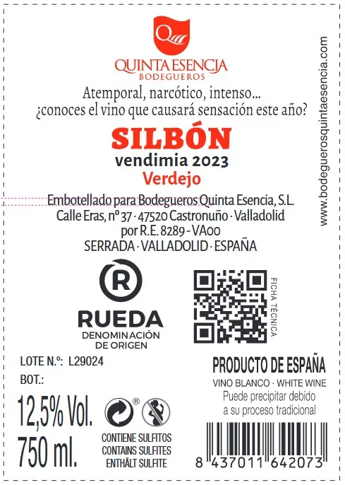 Etiqueta trasera Silbón Verdejo 2023