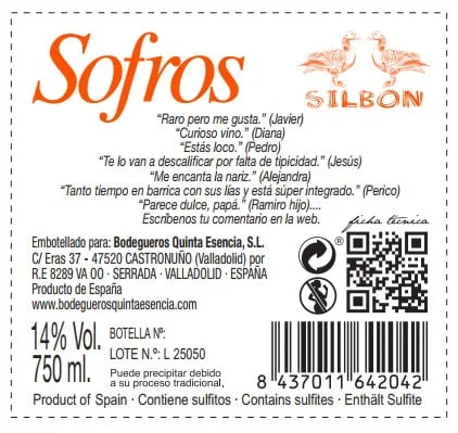 Etiqueta trasera Sofros Silbón 2012